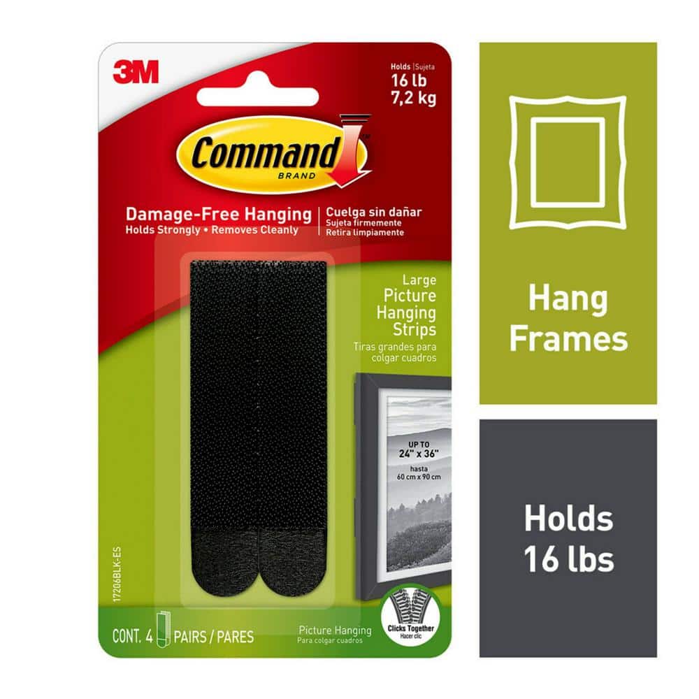 Large Black Picture Hanging Strips (4-Pairs)