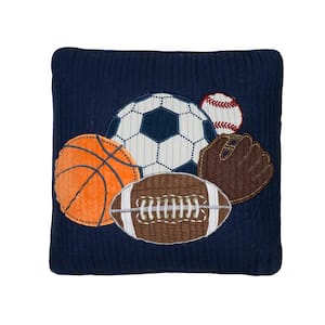 MVP Navy Sports Balls Appliqued 18 in. x 18 in. Throw Pillow