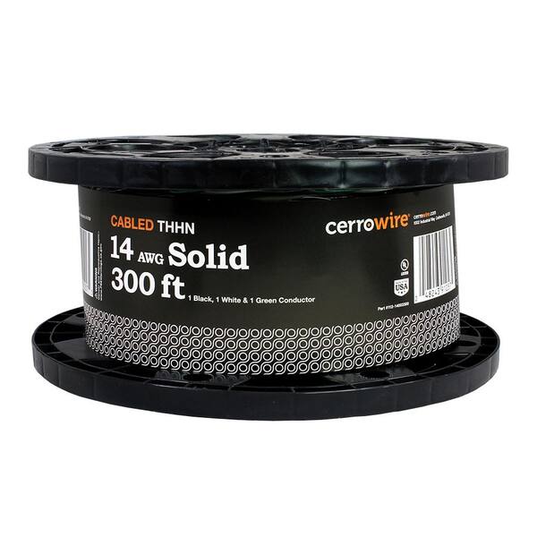 Cerrowire 300 Ft 14 3 Black White And Green Cabled Solid Thhn Cable 112 14003300 The Home Depot