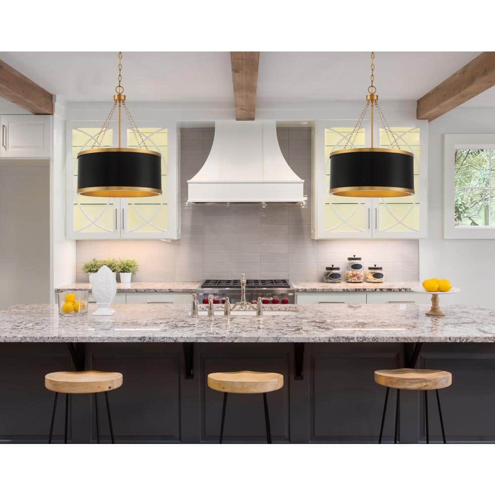Delphi Vintage Hollywood 6-Light Black and Warm Brass Drum Pendant