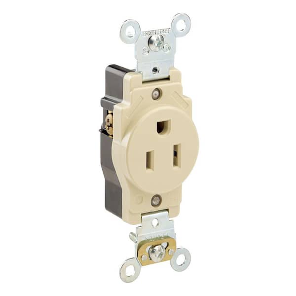 Leviton 15 Amp Industrial Grade Heavy Duty Self Grounding Single Outlet, Ivory