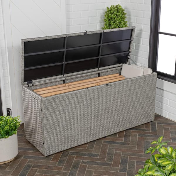 Nino 47.24 in. Modern Minimalist Outdoor Faux Wicker 58.5 Gal. Patio Storage Deck Box, Gray