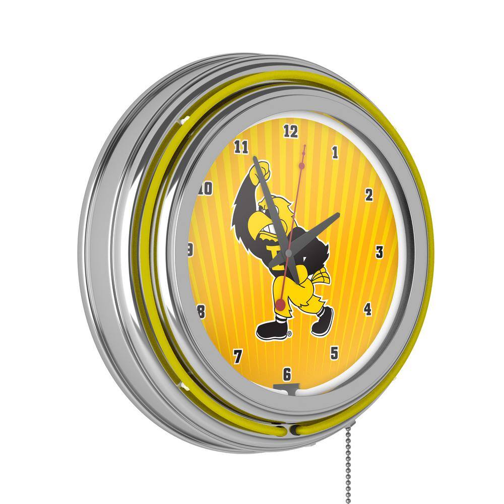 University of Iowa Yellow Herky Lighted Analog Neon Clock IA8HERKYHD The Home Depot