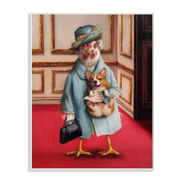 Stupell Industries "Queen Chicken with Corgi Regal Animal Humor" by Lucia Heffernan Unframed Animal Wood Wall Art Print 13 in. x 19 in.