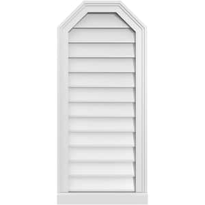 16 in. x 36 in. Octagonal Top Surface Mount PVC Gable Vent: Decorative with Brickmould Sill Frame