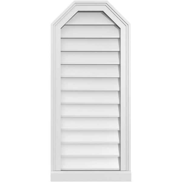 Ekena Millwork 16 in. x 36 in. Octagonal Top Surface Mount PVC Gable Vent: Decorative with Brickmould Sill Frame