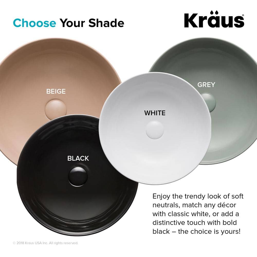 Modern Round Grey Ceramic Vessel Bathroom Sink, 16.5" with Pop-Up Drain