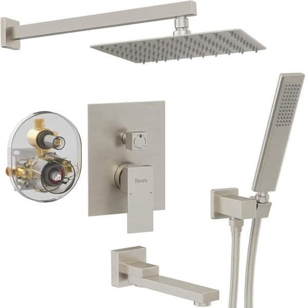 1-Piece Folding Shower System in Brushed Nickel with Bath Tub Faucet Set, Handheld and Mounting Hardware, 3 Function