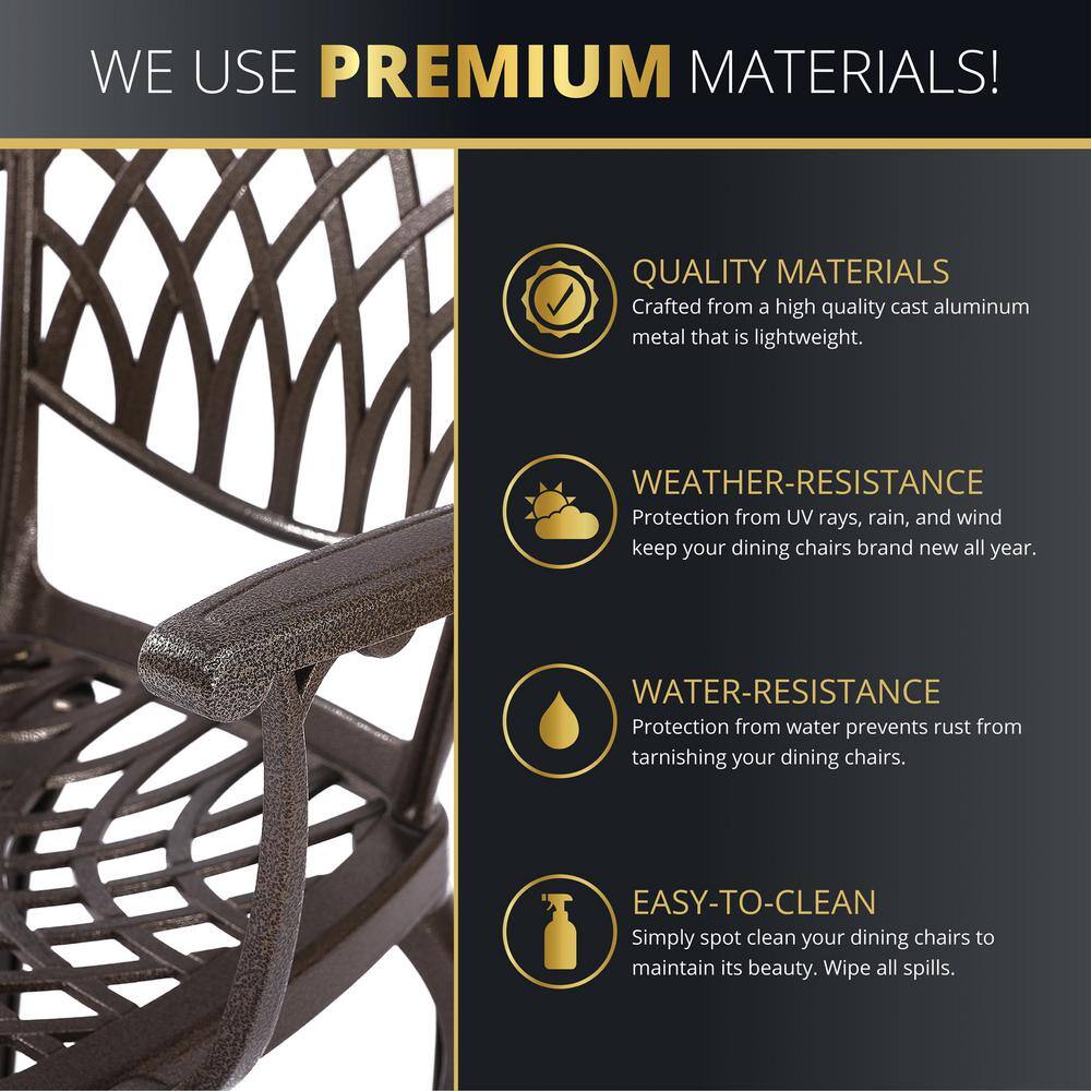 Bronze Cast Aluminum Outdoor Dining Chairs with Cushions, Set of 2