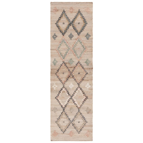 Kilim Natural/Blue 2 ft. x 13 ft. Geometric Runner Rug