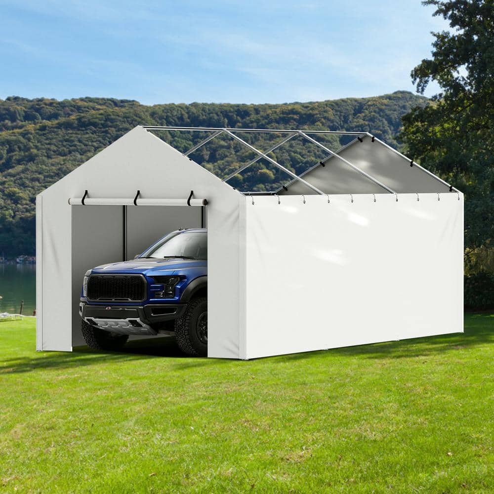 White Heavy-Duty Waterproof Carport Canopy Side Wall 10 x 20 ft