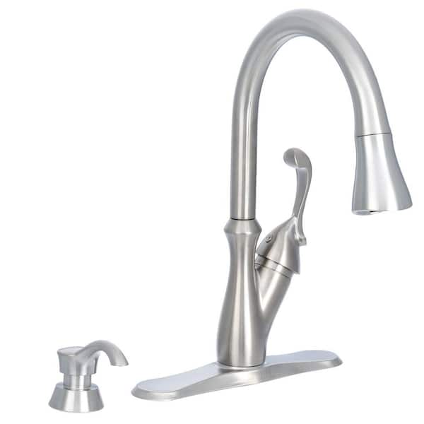 Delta Arabella Single-Handle Pull-Down Sprayer Kitchen Faucet with Soap Dispenser in Stainless