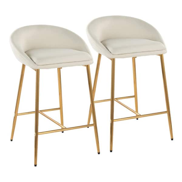 Lumisource Matisse 26 in. Gold and Cream Fabric Upholstered Counter Stool (Set of 2)