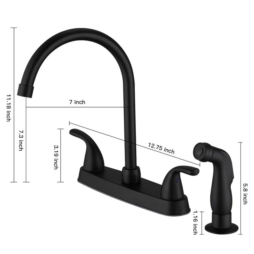 Matte Black Double Handle Bridge Kitchen Faucet with Pull-out Spray