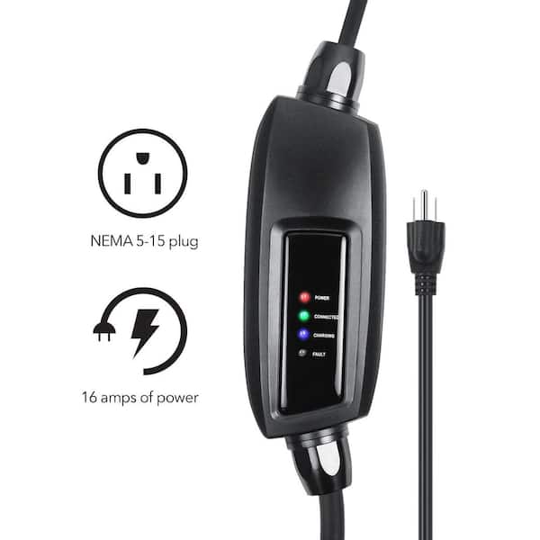 LECTRON 110-Volt 16 Amp Level 1 EV Charger with 21 ft. Extension Cord J1772  Cable and NEMA 5-15 Plug Electric Vehicle Charger EVCharge5-15N - The Home  Depot