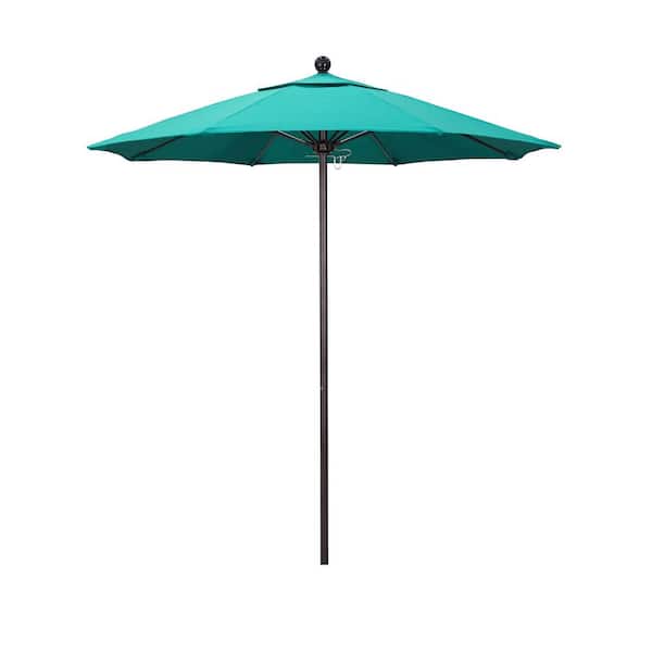 California Umbrella 7.5 ft. Bronze Aluminum Commercial Market Patio Umbrella with Fiberglass Ribs and Push Lift in Aruba Sunbrella