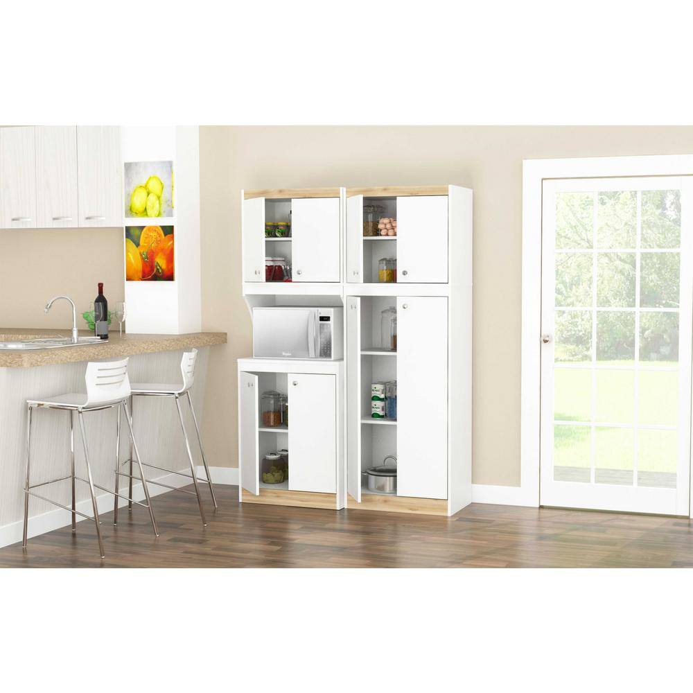 White and Oak 2-Piece Kitchen Pantry Storage Cabinet