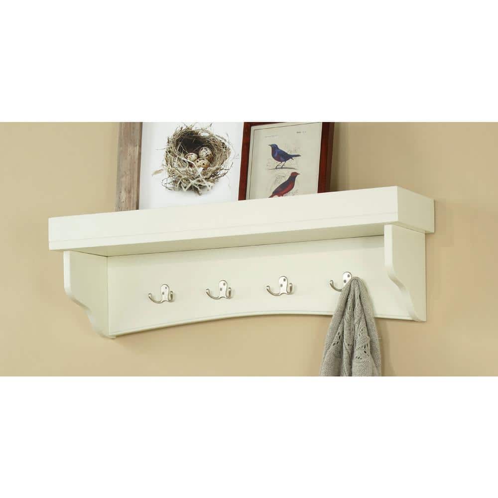 Ivory Shaker Cottage Bench with Tray Shelf and Coat Hooks Set