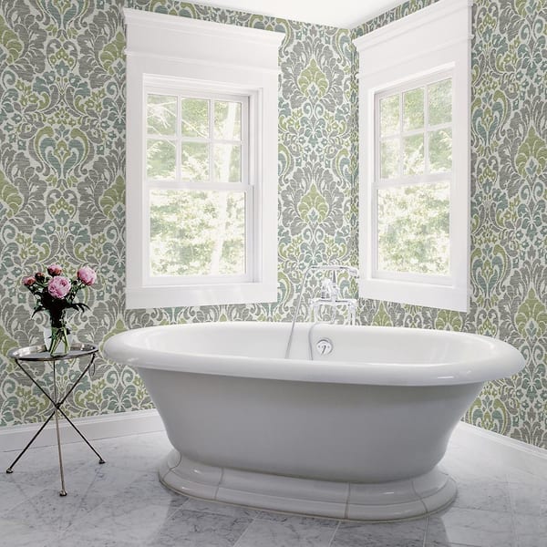 Garden of Eden Green Damask Strippable Wallpaper (Covers 56.4 sq. ft.)