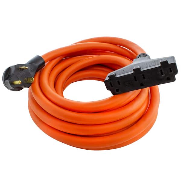 AC WORKS 25 ft. 10/3 TT-30P RV/Generator 30 Amp Plug to 3 Household Outlets Extension Cord