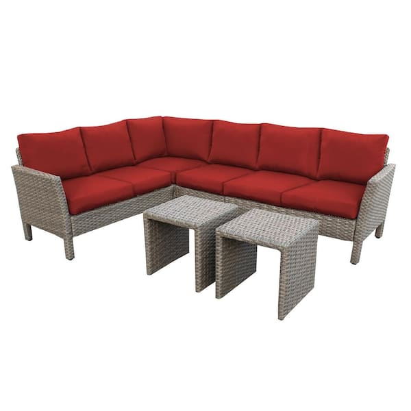 Leisure Made Canton 6-Piece Wicker Outdoor Sectional Set with Red Cushions