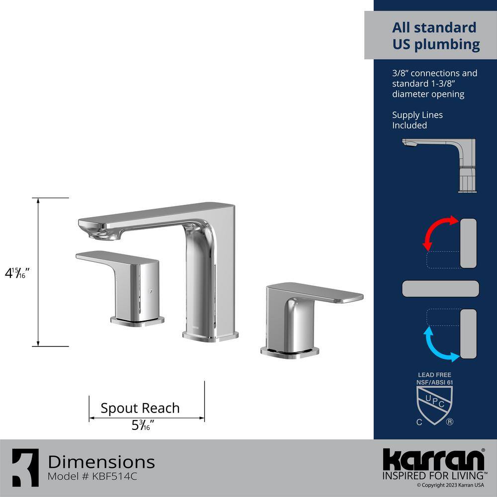 Venda Chrome Widespread 2-Handle Bathroom Faucet with Drain Assembly