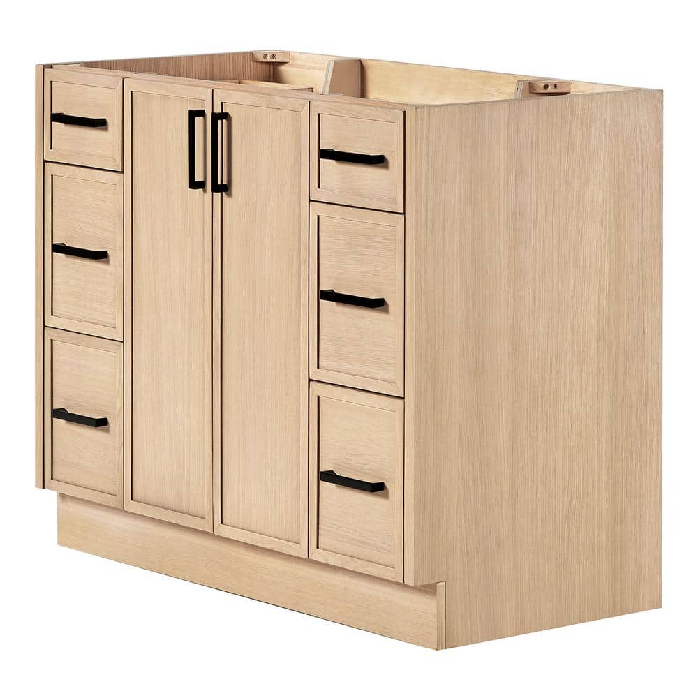 Kelly 42" Light Oak Freestanding Vanity Cabinet with Black Hardware
