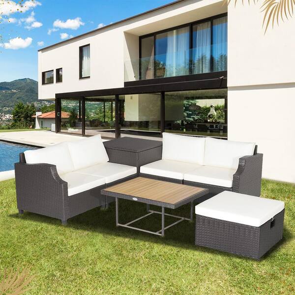 ANGELES HOME 7-Piece Wicker Outdoor Patio Outdoor Sectional Set with ...