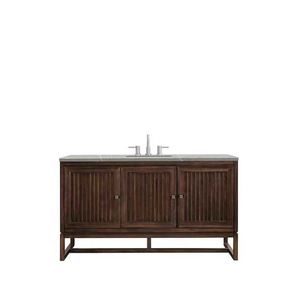 James Martin Vanities Athens 60 in. W x 23.5 in. D x 34.5 in. H Bath Vanity in Mid Century Acacia with Eternal Serena Quartz Top and Basin