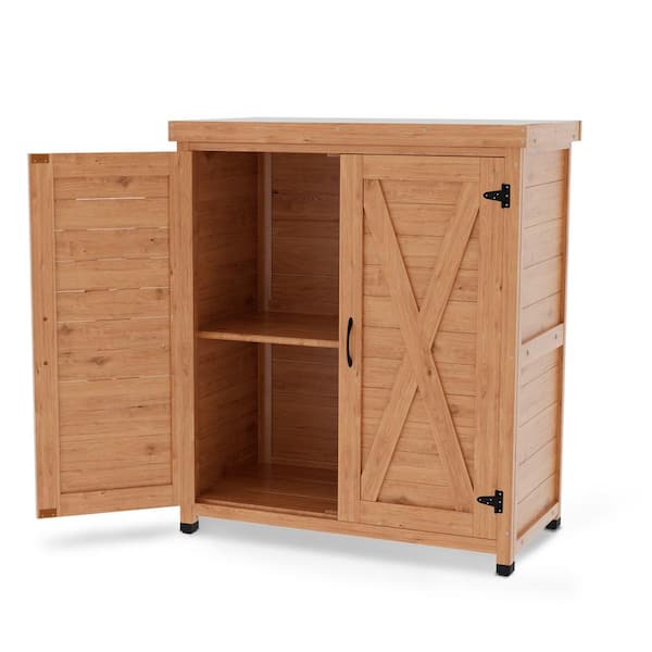 31 in. W x 17 in. D x 36 in. H Potting Bench with Storage Cabinet Outdoor Storage Cabinet Brown