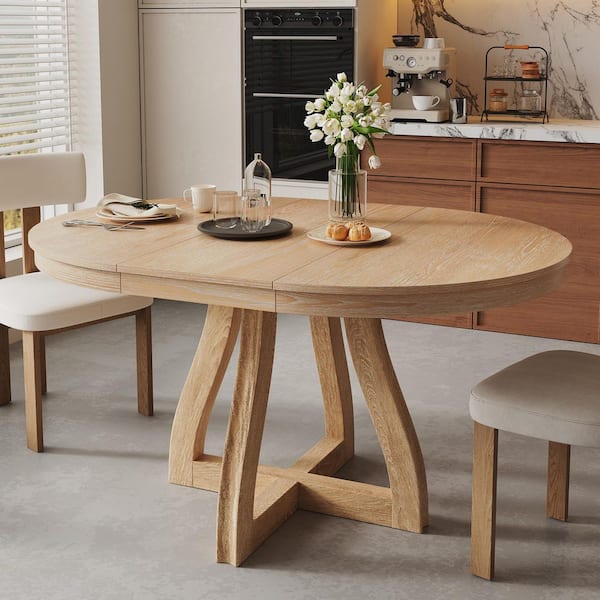 Sylox Country Natural Wood Wash Finish Wood Pedestal Round Extendable Dining Table, 4 - 6 Seats