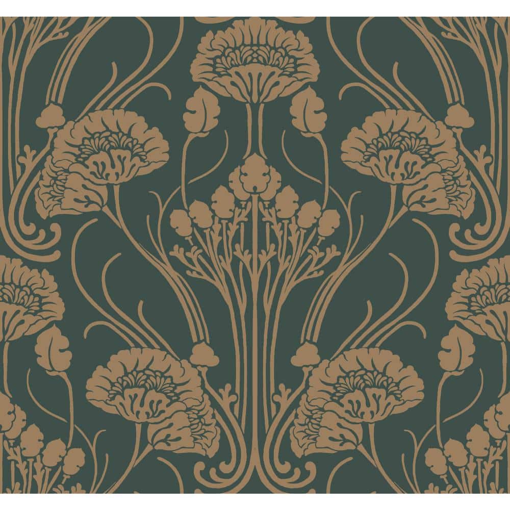 Dark Emerald and Gold Non-Woven Damask Wallpaper Roll
