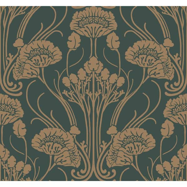 York Wallcoverings Green Nouveae Damask Paper Unpasted Matte Wallpaper (27 in. x 27 ft.)
