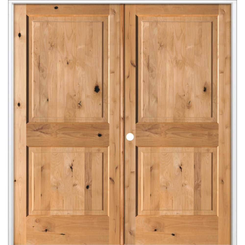 64 in. x 80 in. Rustic Knotty Alder 2-Panel Right Active Solid Core BEHR Cedar Stain Double Prehung Interior Door price history on PriceWatchPro