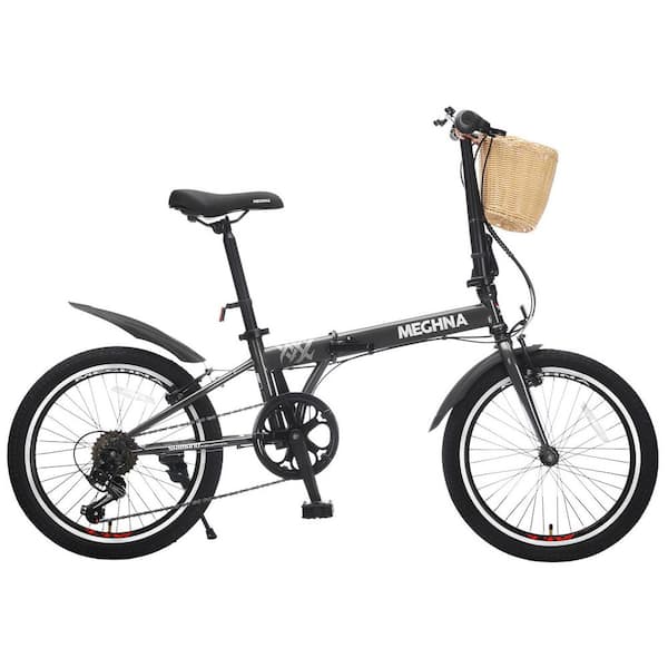 20 in. Portable Folding Bicycle for Adults-6-Speed Compact Commuter Bike with Basket, Phone Mount and Full Fenders