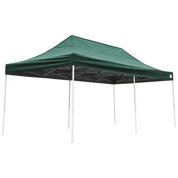 ShelterLogic 10 ft. W x 20 ft. D Pro Series Straight-Leg Pop-Up Canopy in Green with Innovative Triple-Truss Design and Storage Bag