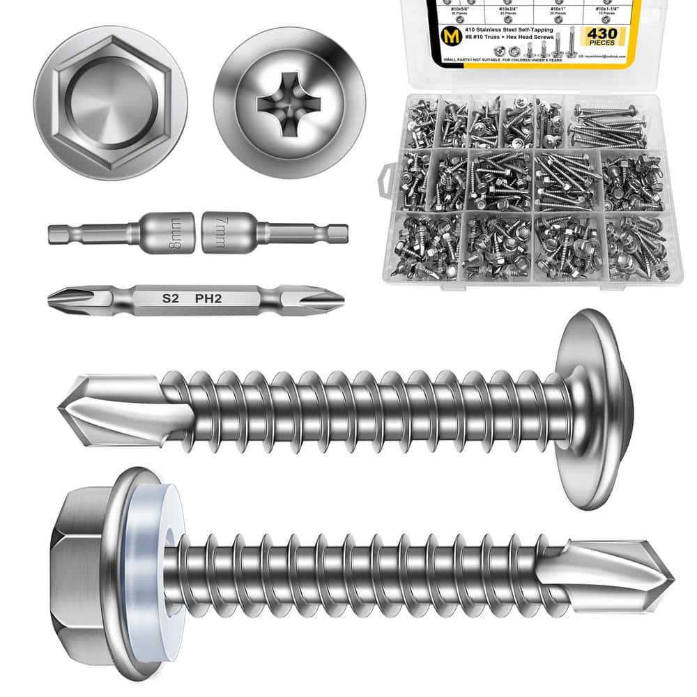 MYWISH 430-Piece #8 #10 Truss Head Self-Tapping Screw Kit