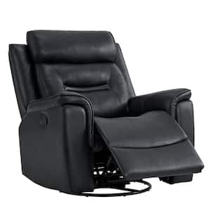 Barnabas Black Leather Swivel Rocker Manual Recliner with Extra Large Footrest for Living Room and Bedroom