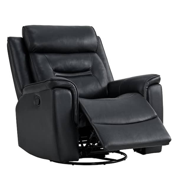 SPRUCE & SPRING Barnabas Black Leather Swivel Rocker Manual Recliner ...