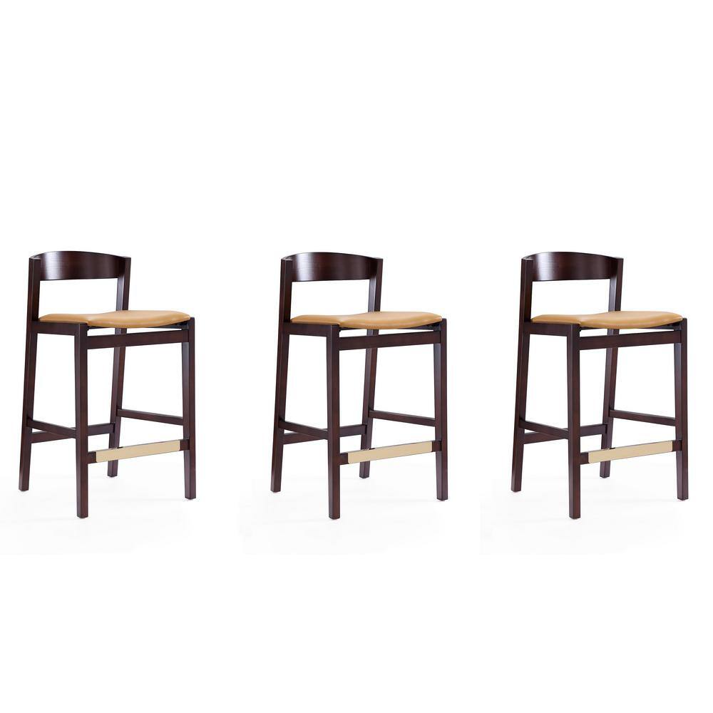 Klismos 36.75 in. Camel and Dark Walnut Beech Wood Counter Height Bar Stool (Set of 3) price history on PriceWatchPro