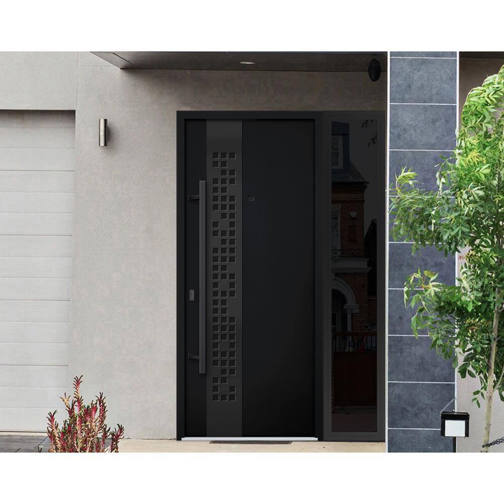 Modern Black Metal Exterior Prehung Door with Sidelites