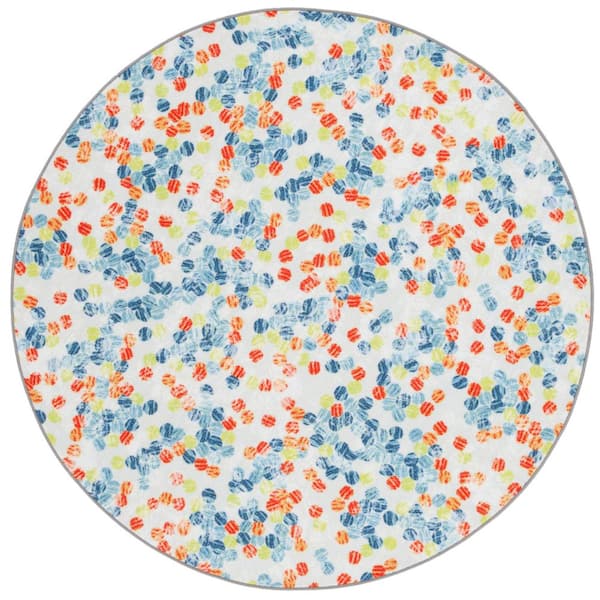 Kids Playhouse Ivory/Blue 5 ft. x 5 ft. Machine Washable Gumdrop Marle Round Area Rug