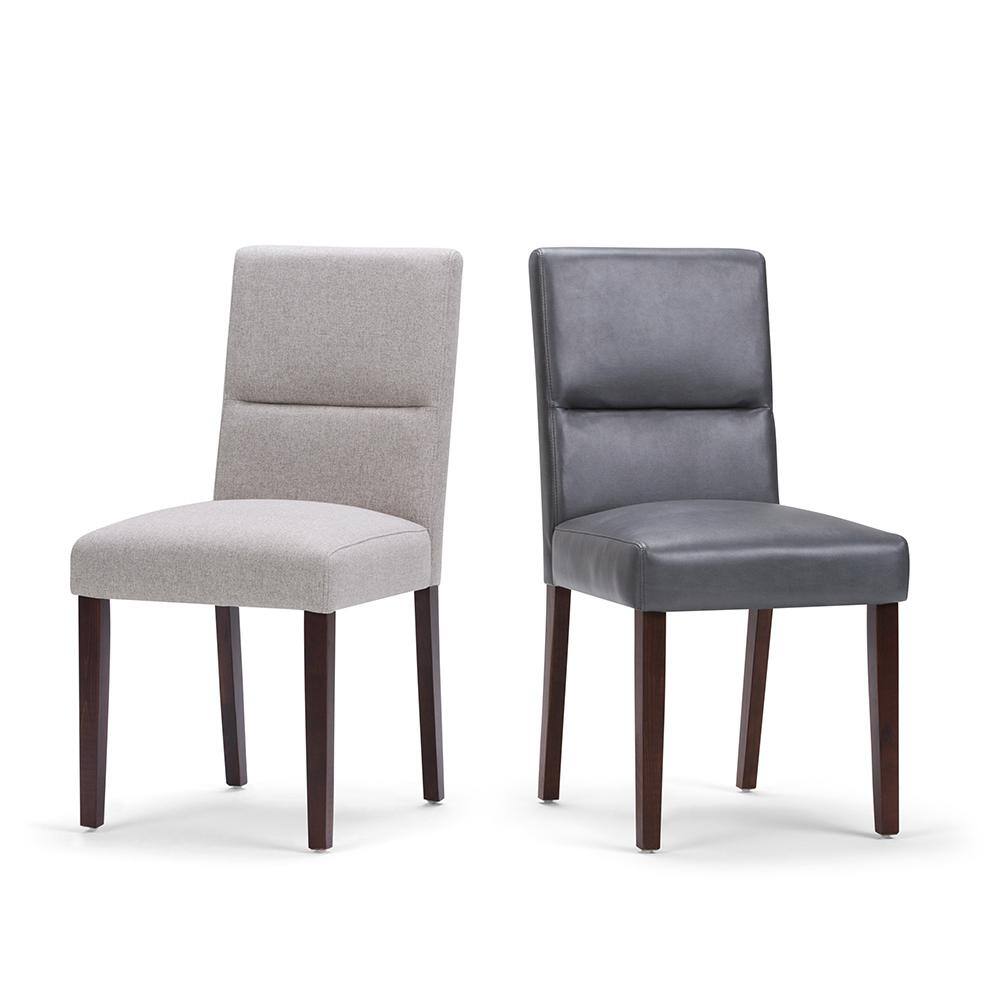 Stone Gray Faux Leather Parsons Side Chair with Sleek Wood Legs