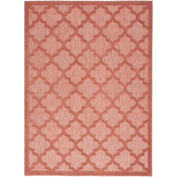 Nourison Easy Care Coral/Orange 6 ft. x 9 ft. Geometric Contemporary Indoor Outdoor Area Rug