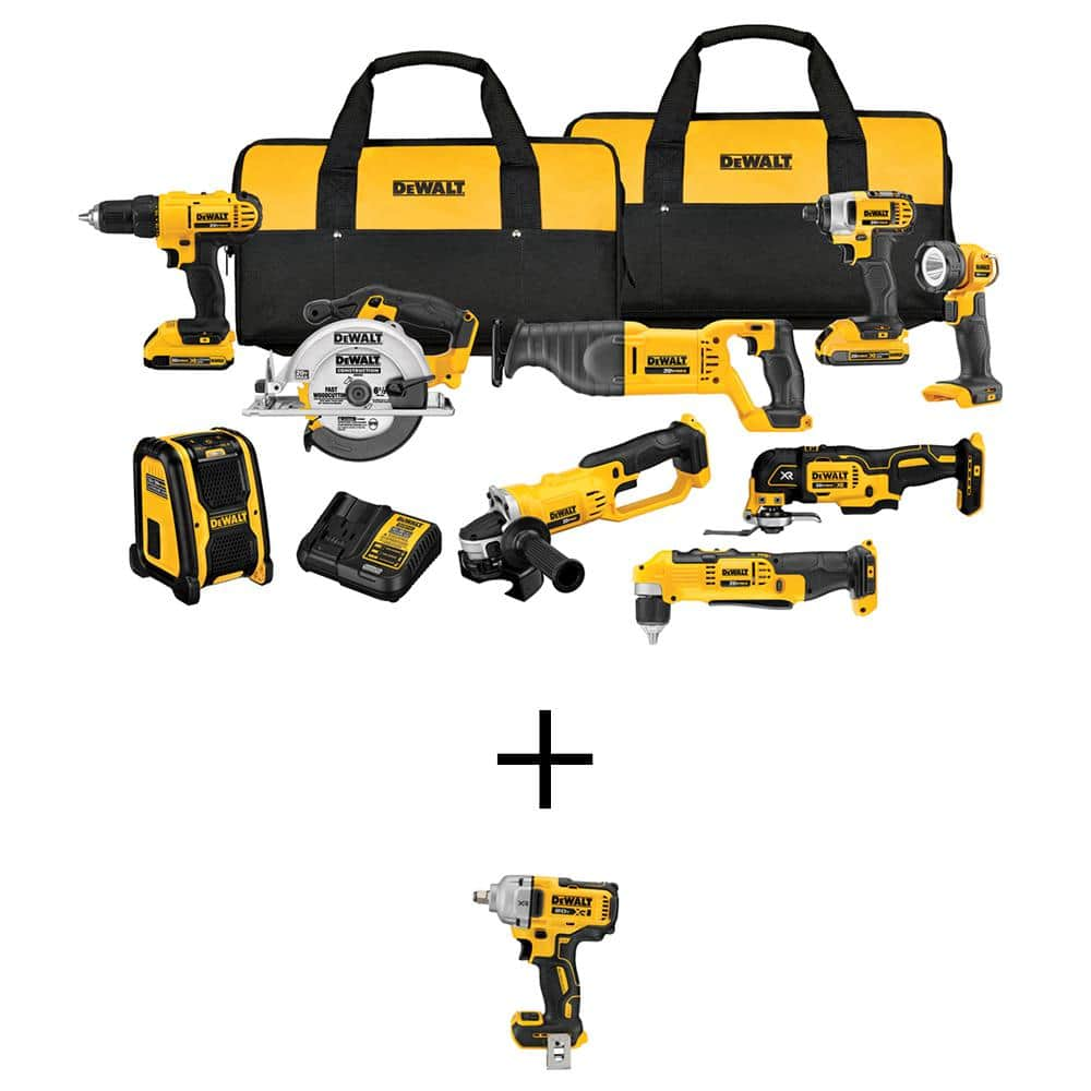 20V MAX Cordless 9 Tool Combo Kit and 20V MAX XR Cordless 1/2 in. Impact Wrench with (2) 20V 2.0Ah Batteries and Charger -  DEWALT, DCK940D2WCF891B