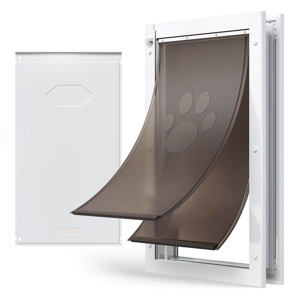 SKYSHALO Pet Door, X-Large, Double Magnetic Flaps, Metal Frame, Strong and Weatherproof Dog Door, 13.63 W x 23.63 H