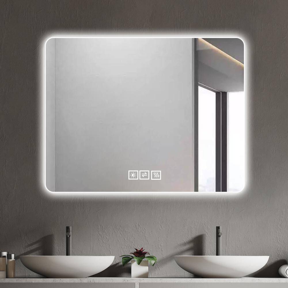 36 in. W x 28 in. H Rectangular Frameless Wall Bathroom Vanity Mirror with 