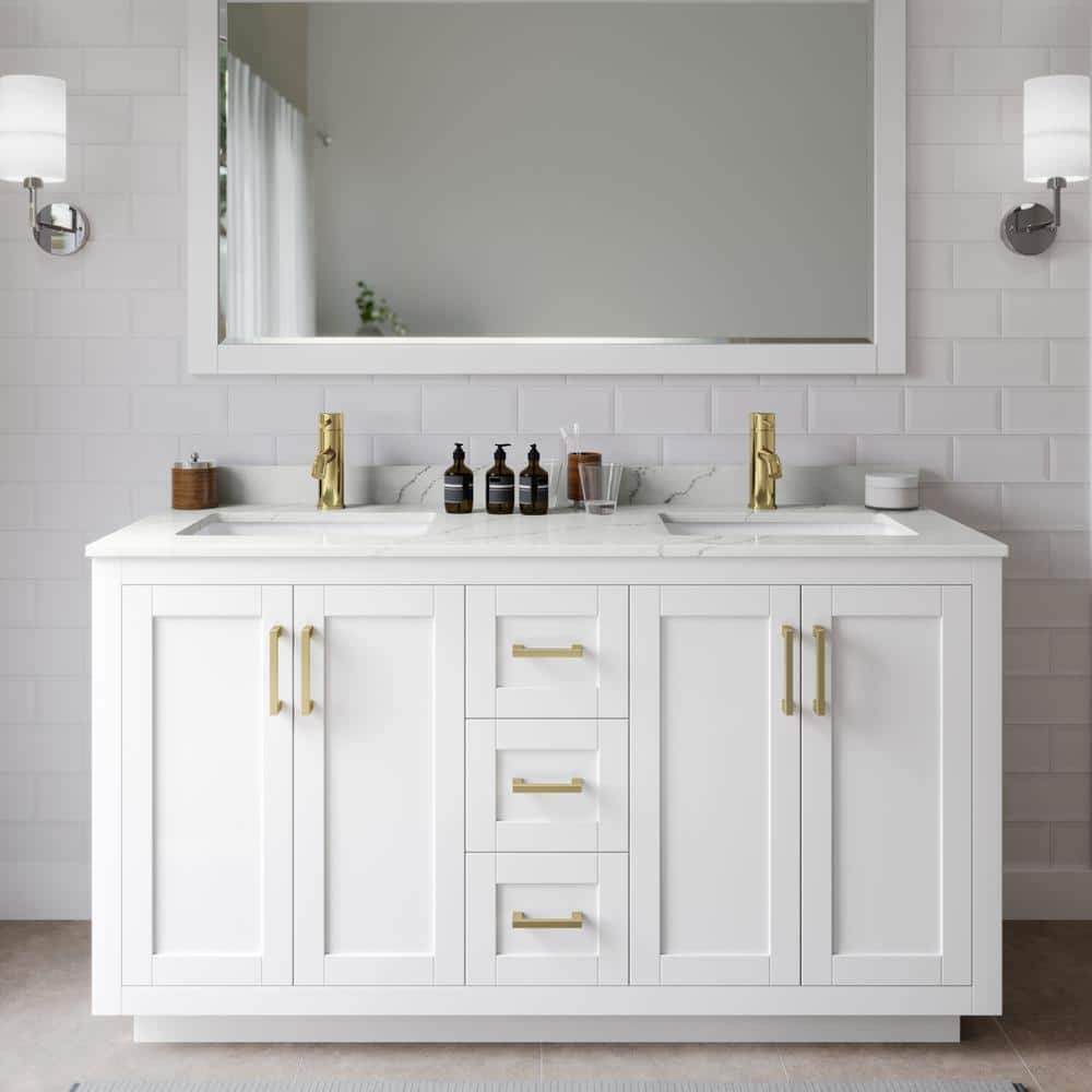 Miranda 60 in. W x 22 in. D x 33.75 in. H Double Bath Vanity in White with Giotto Quartz Top and 58 in. Mirror price history on PriceWatchPro