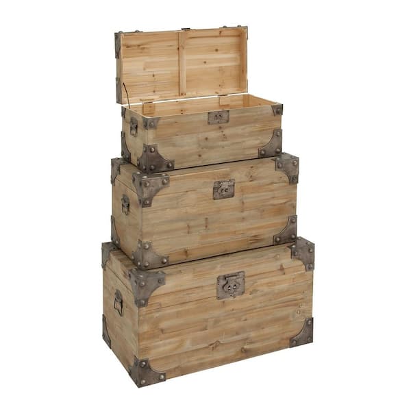 misdrijf martelen Bevatten Litton Lane Rectangular Wooden Trunk Boxes with Hinged Lids (Set of 3)  53173 - The Home Depot