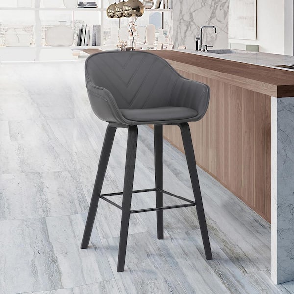 Armen Living Crimson 30" Bar Height Gray Faux Leather and Wood Stool